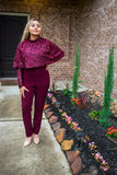 Wine Long Sleeve Jumpsuit