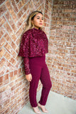 Wine Long Sleeve Jumpsuit