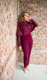 Wine Long Sleeve Jumpsuit