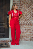 Red Short Sleeve Jumpsuit