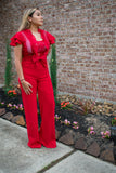 Red Short Sleeve Jumpsuit