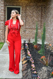 Red Short Sleeve Jumpsuit